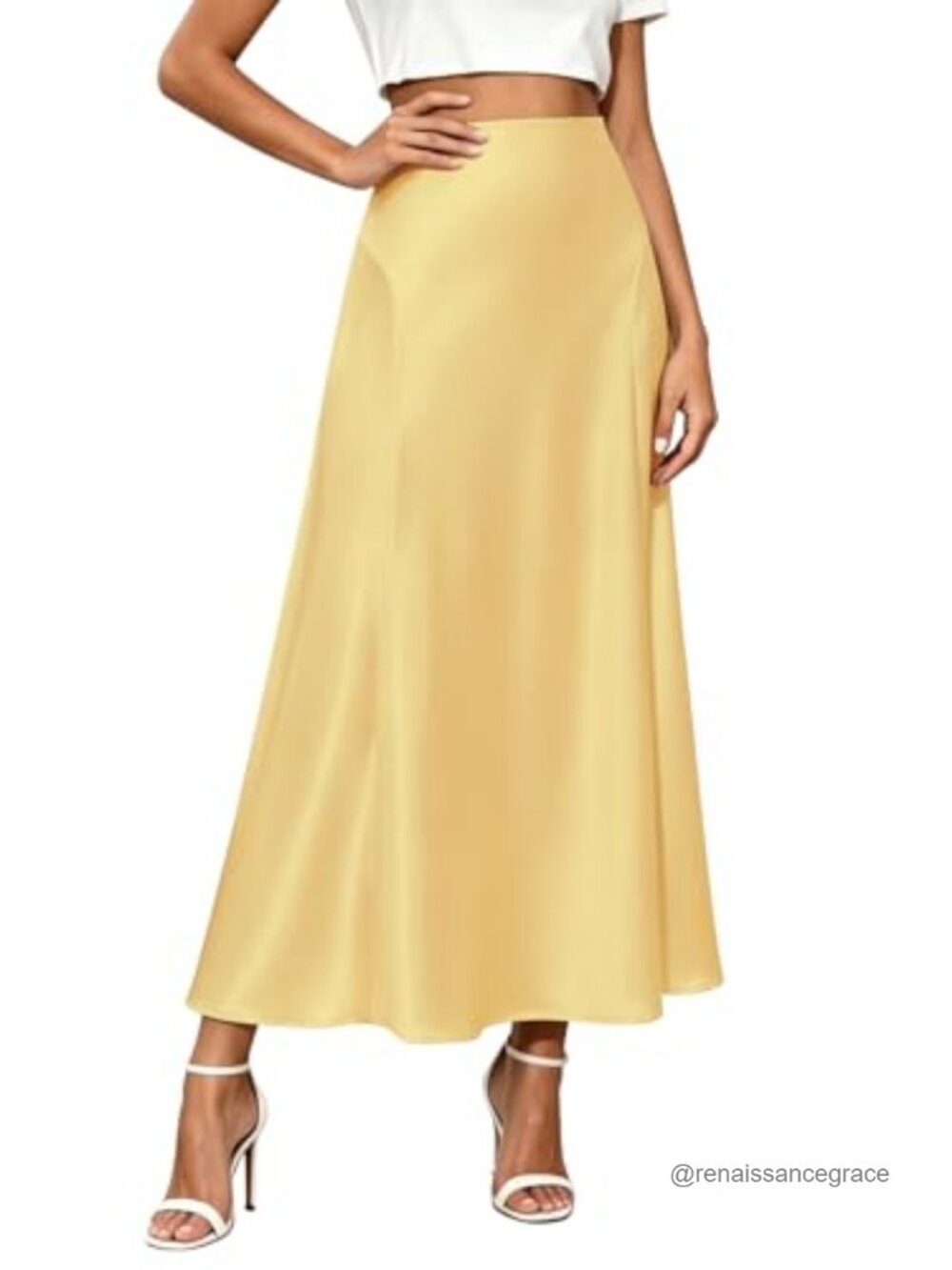 Satin Silk Maxi Skirt A-Line Flowy High Waist Women Long Skirt